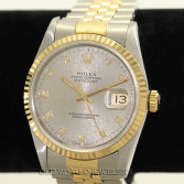Rolex Datejust Ref 16233 Steel 18K Gold Silver Diamond Anniversary Dial